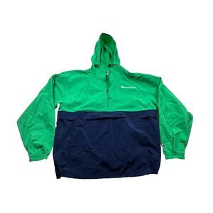 CHAMPION Jacket Mens M Outerwear Windbreaker Hoodie Colorblock 1/4 Zip GreenBlue